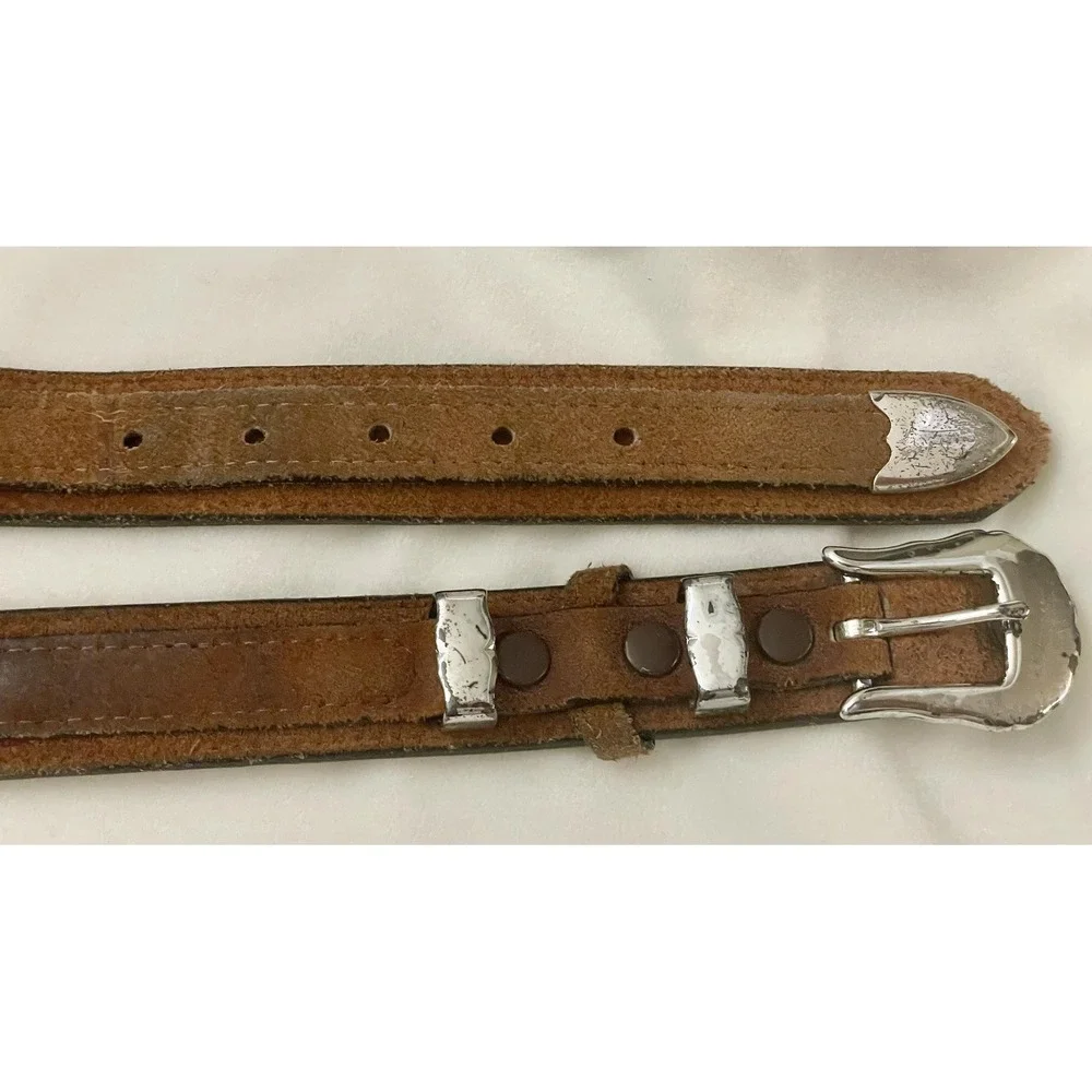Lytone Belt Mens 32 Brown Leather Western Brass Buckle Needlepoint USA